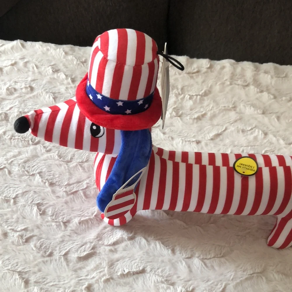Red & White Striped Patriotic Dachshund Dog Plush Toy for Pets